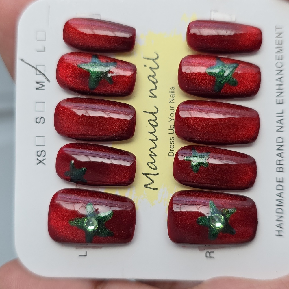 Red Cat Eye Star Press-On Nail Set